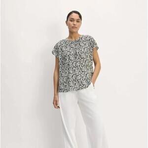 Everlane The Gathered Neck Top in Black and White Floral - Size - XS